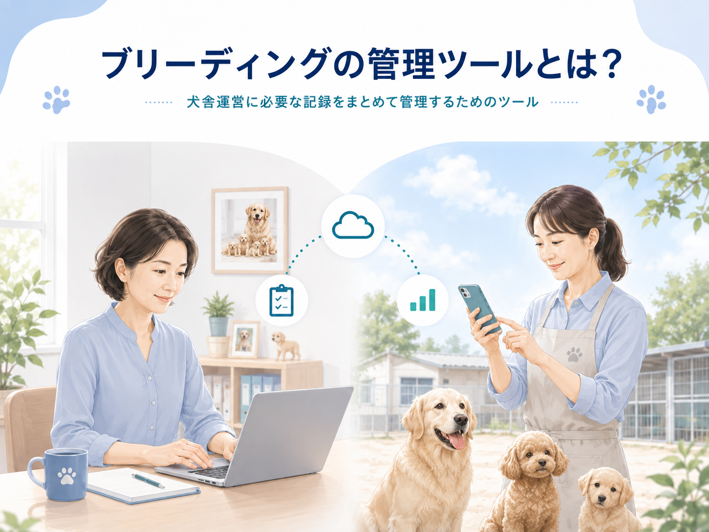 パソコンやスマートフォンからブリーディングの記録を管理するイメージ